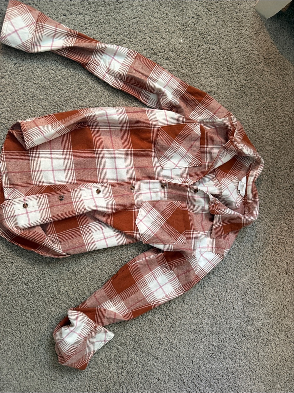 Natural Reflections Rust and White Plaid Button-Down Shirt